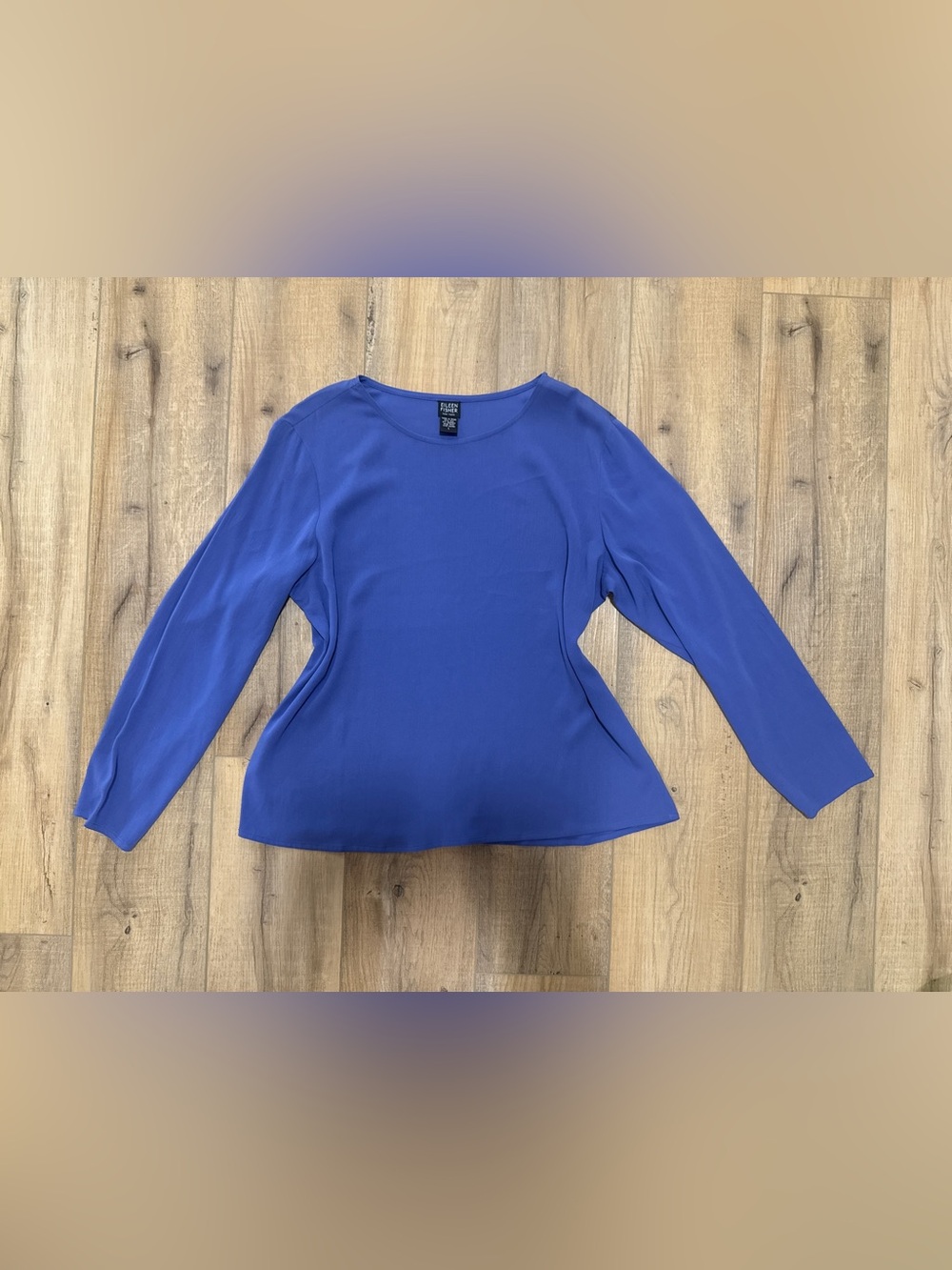 Eileen Fisher Silk Top Royal Blue Scoop Neck Long Sleeve Flowy Lightweight M L X